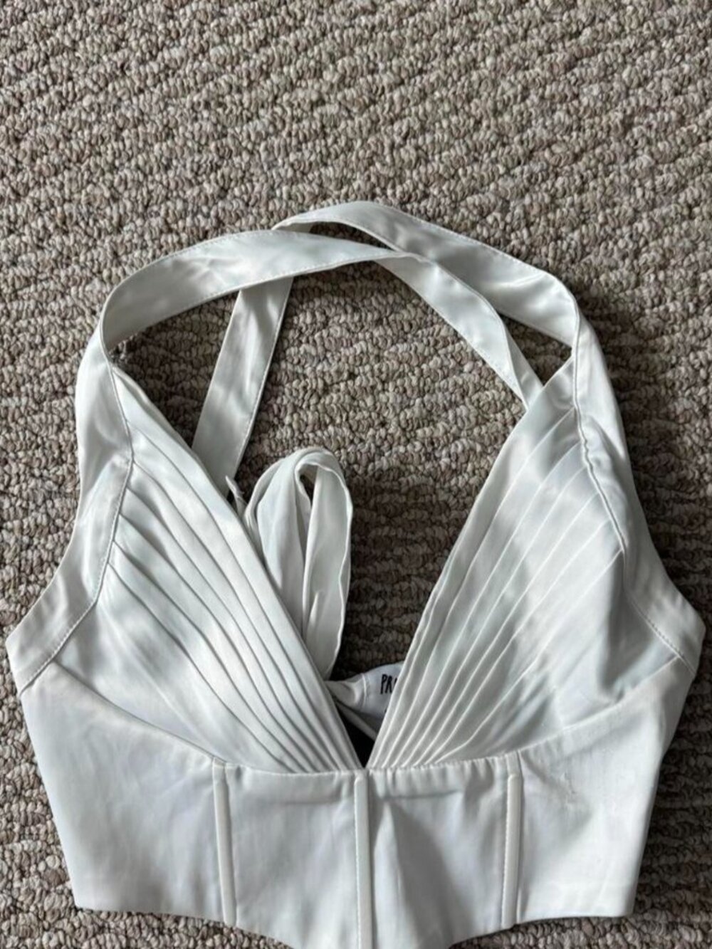 Princess Polly White Pleated Halter Corset Crop Top with Tie Back